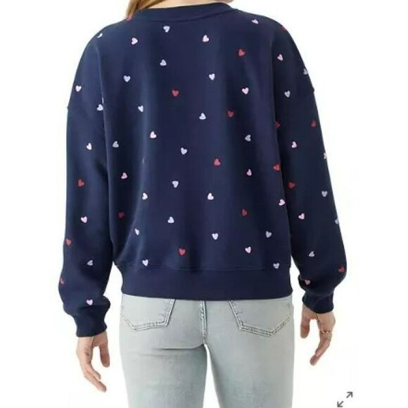 OLIVE + OAK Women's Multi Heart Crew Sweatshirt Size L, Navy NWT - Picture 4 of 6